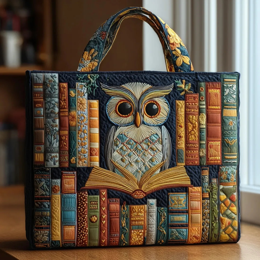 Haftowana Torba Vintage "Mądra Sowa i Książki" — Biblioteczna