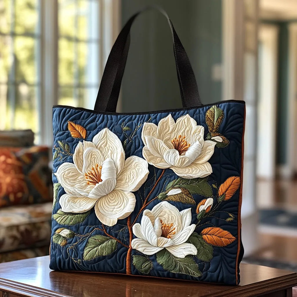 Haftowana Torba Vintage "Magnolie o Zmierzchu" — Granatowa