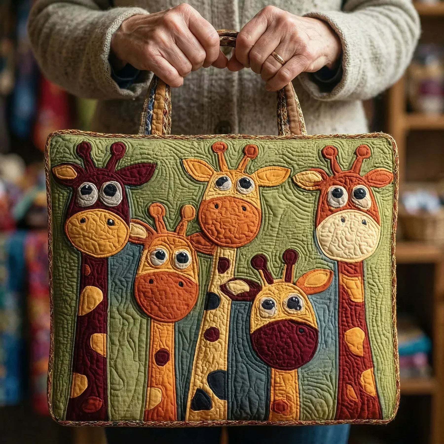 Haftowana Torba Vintage "Wesołe Żyrafy" — Safari