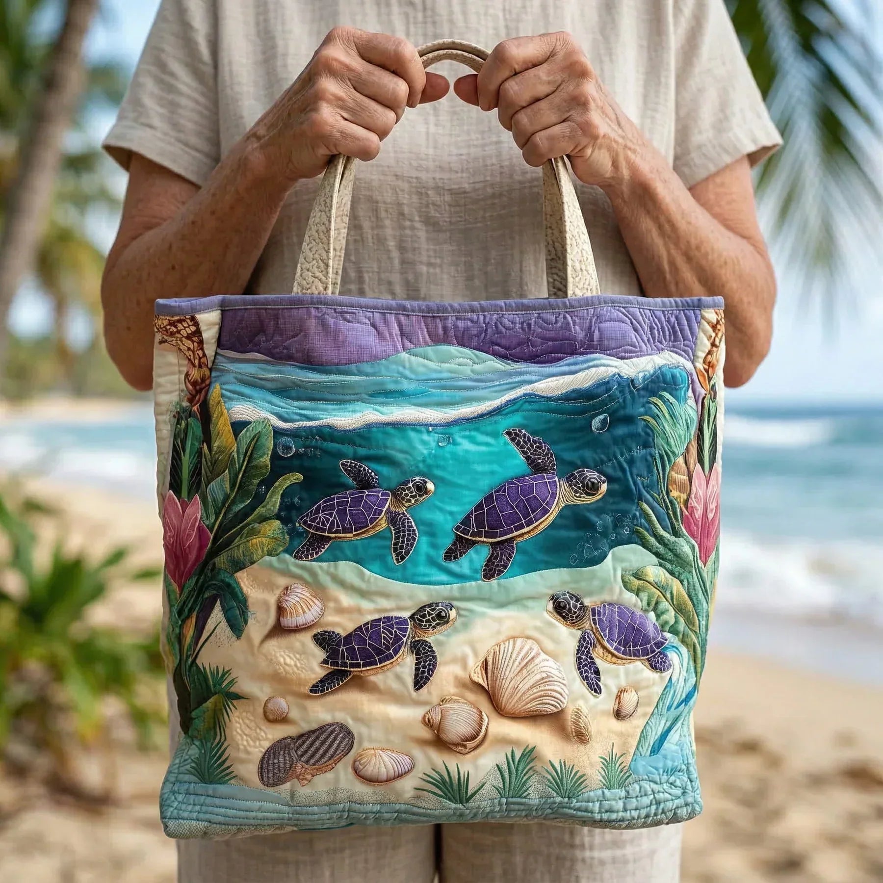 Haftowana Torba Vintage "Żółwie Morskie" — Oceaniczna