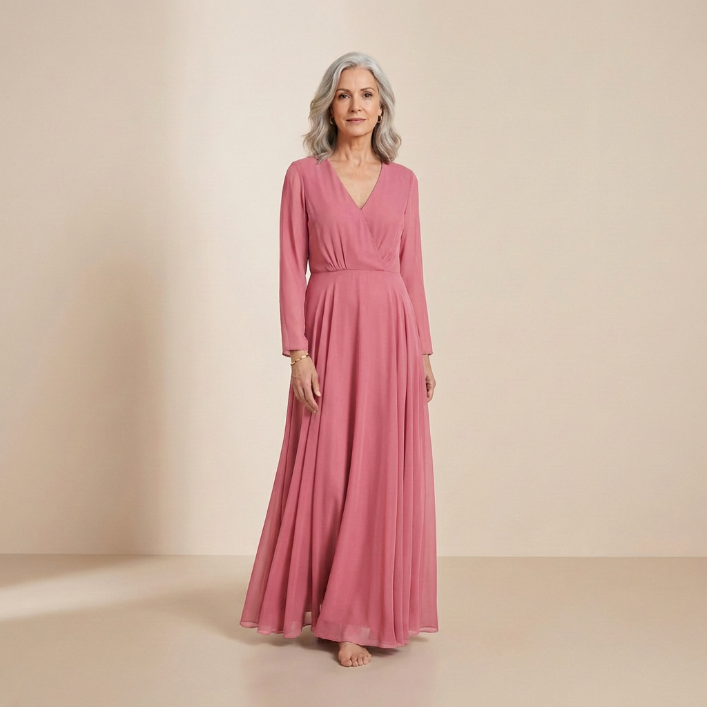 Elegancka sukienka maxi w kolorze zgaszonego różu – spódnica