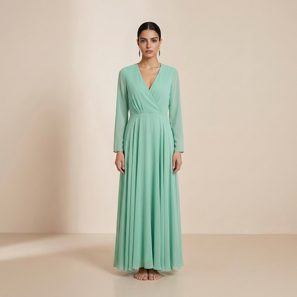 Sukienka maxi z długimi rękawami w kolorze świeżej mięty – sukienka typu slip dress