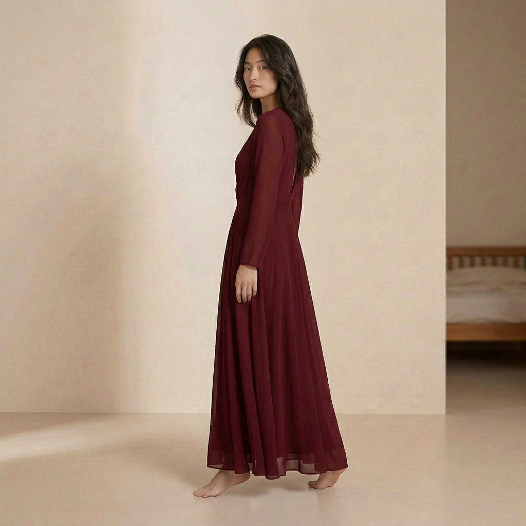 Elegancka długa sukienka z czerwonego szyfonu – wyrafinowana sukienka typu slip dress