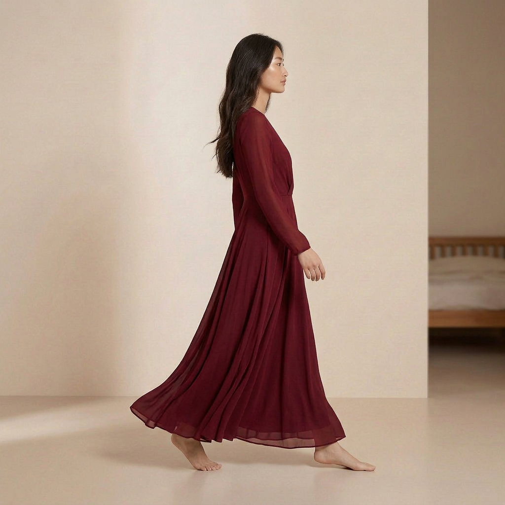 Elegancka długa sukienka z czerwonego szyfonu – wyrafinowana sukienka typu slip dress
