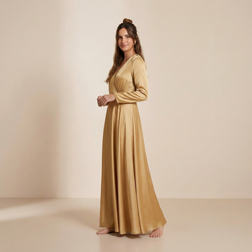 Sukienka maxi w kolorze promiennej złotej musztardy – sukienka typu slip dress
