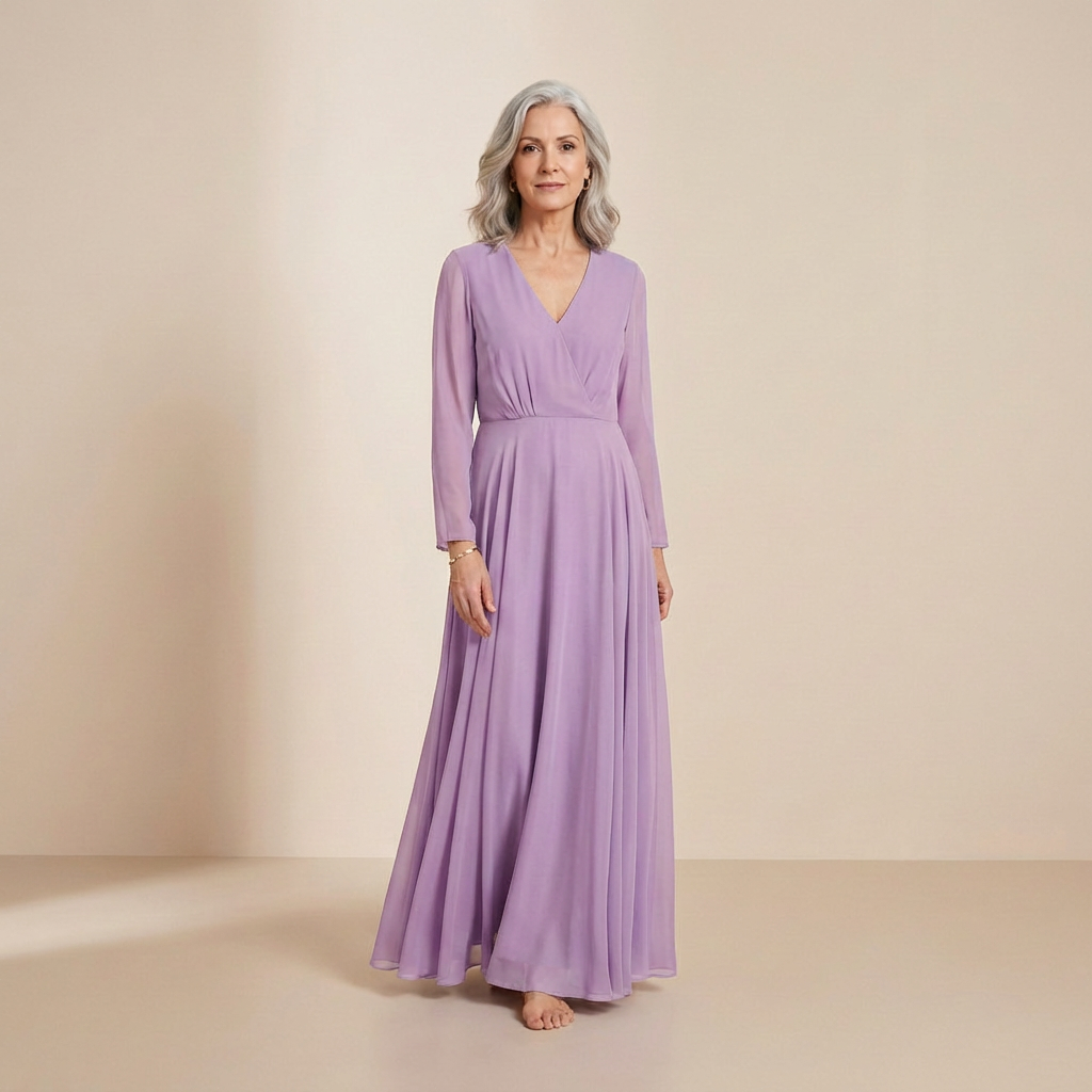 Eteryczna sukienka maxi w kolorze lawendowym z zapięciem z przodu – sukienka typu slip dress