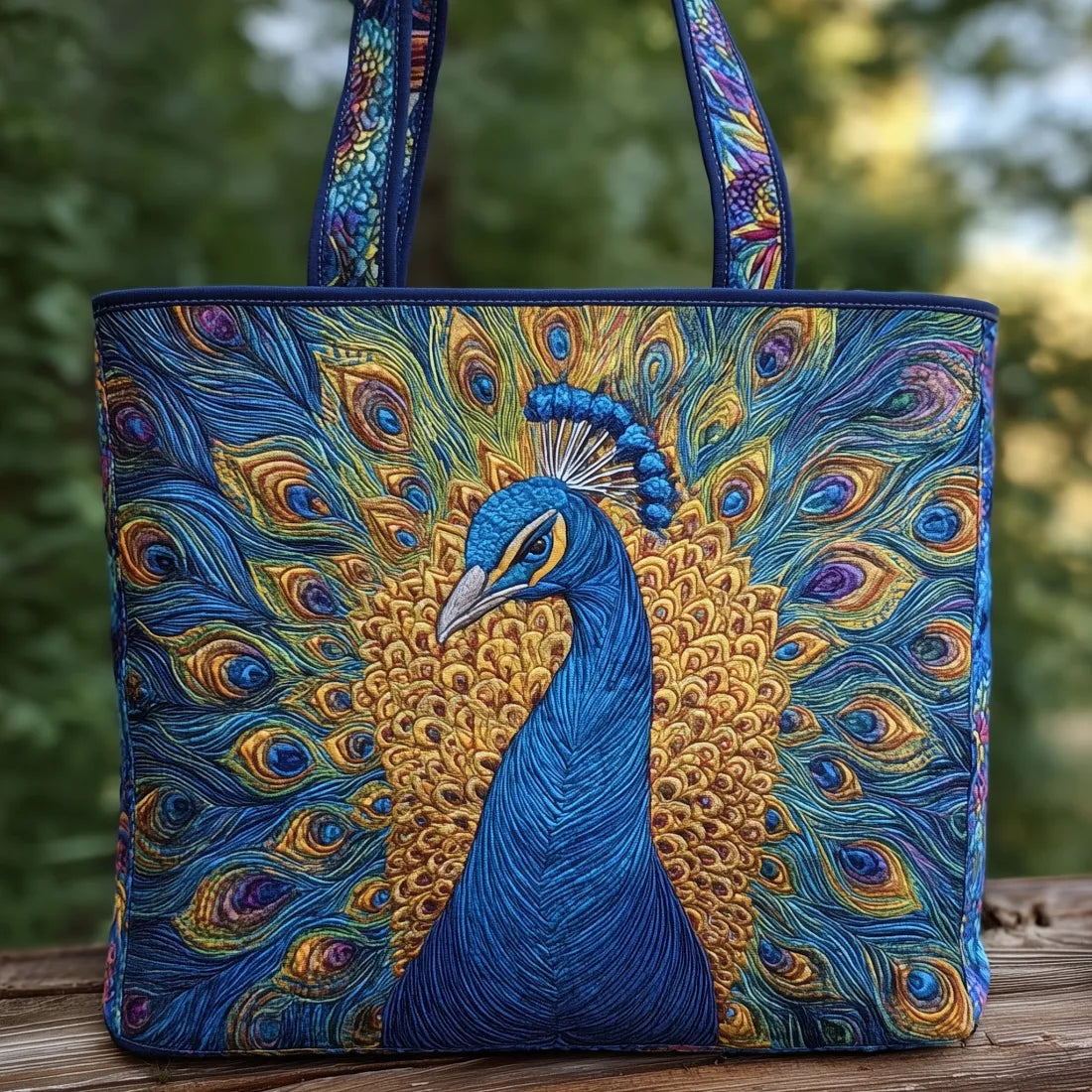 Haftowana Torba Vintage "Królewski Paw" — Szafirowa