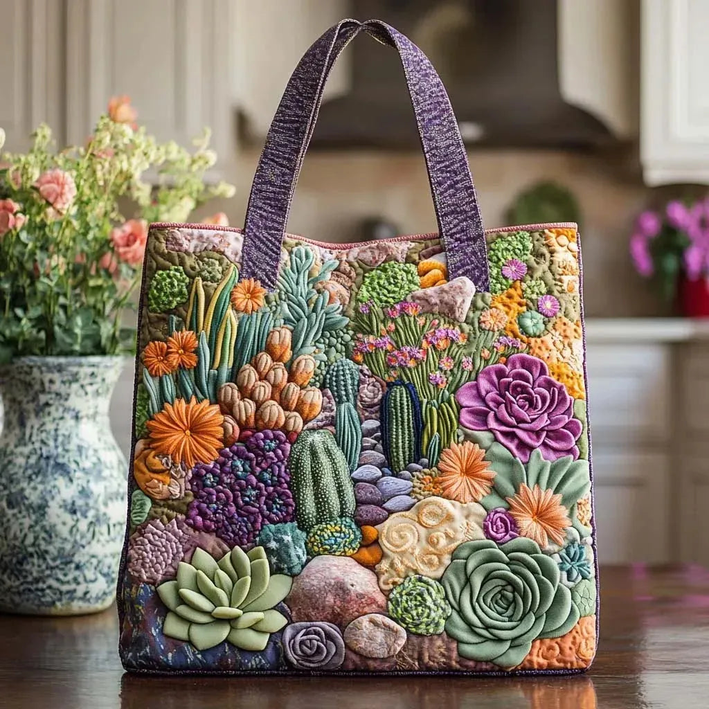 Haftowana Torba Vintage "Sukulenty i Kaktusy" — Botaniczna