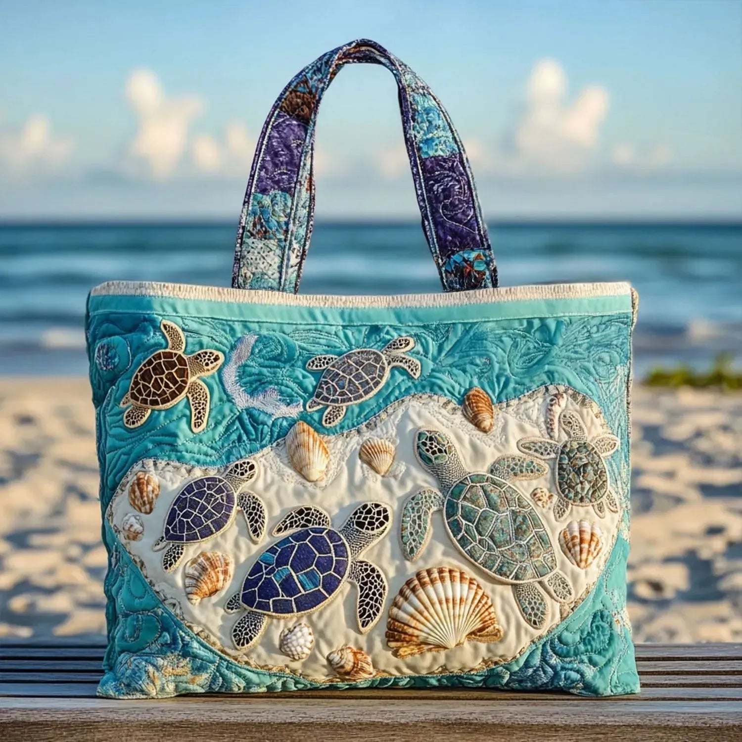 Haftowana Torba Vintage "Żółwie i Muszle" — Plażowa