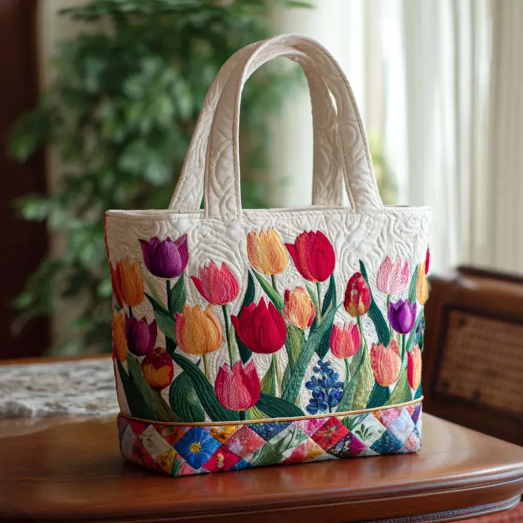 Haftowana Torba Vintage "Tulipany z Ogrodu" — Wiosenna