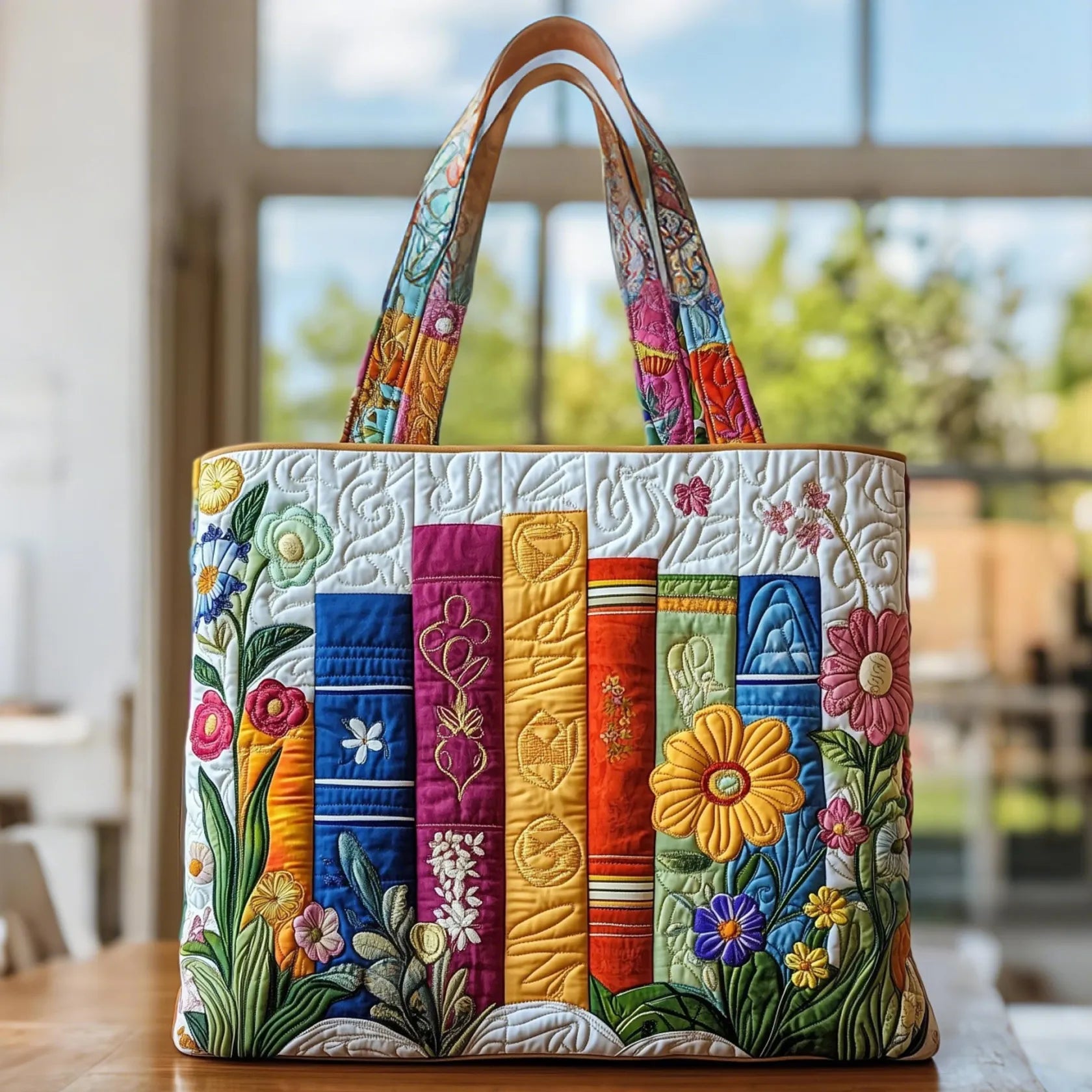 Haftowana Torba Vintage "Książki i Polne Kwiaty" — Biblioteczna
