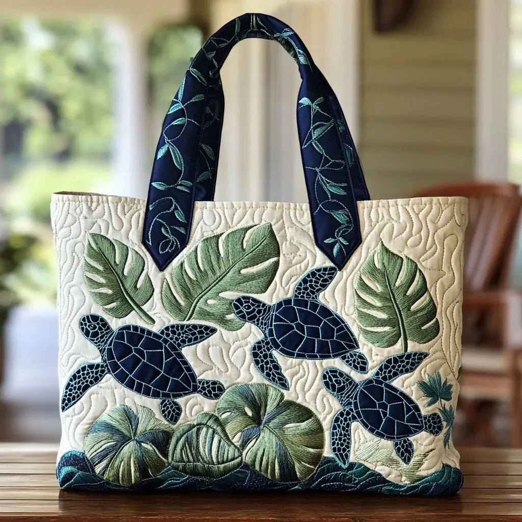 Haftowana Torba Vintage "Żółwie i Monstera" — Tropikalna