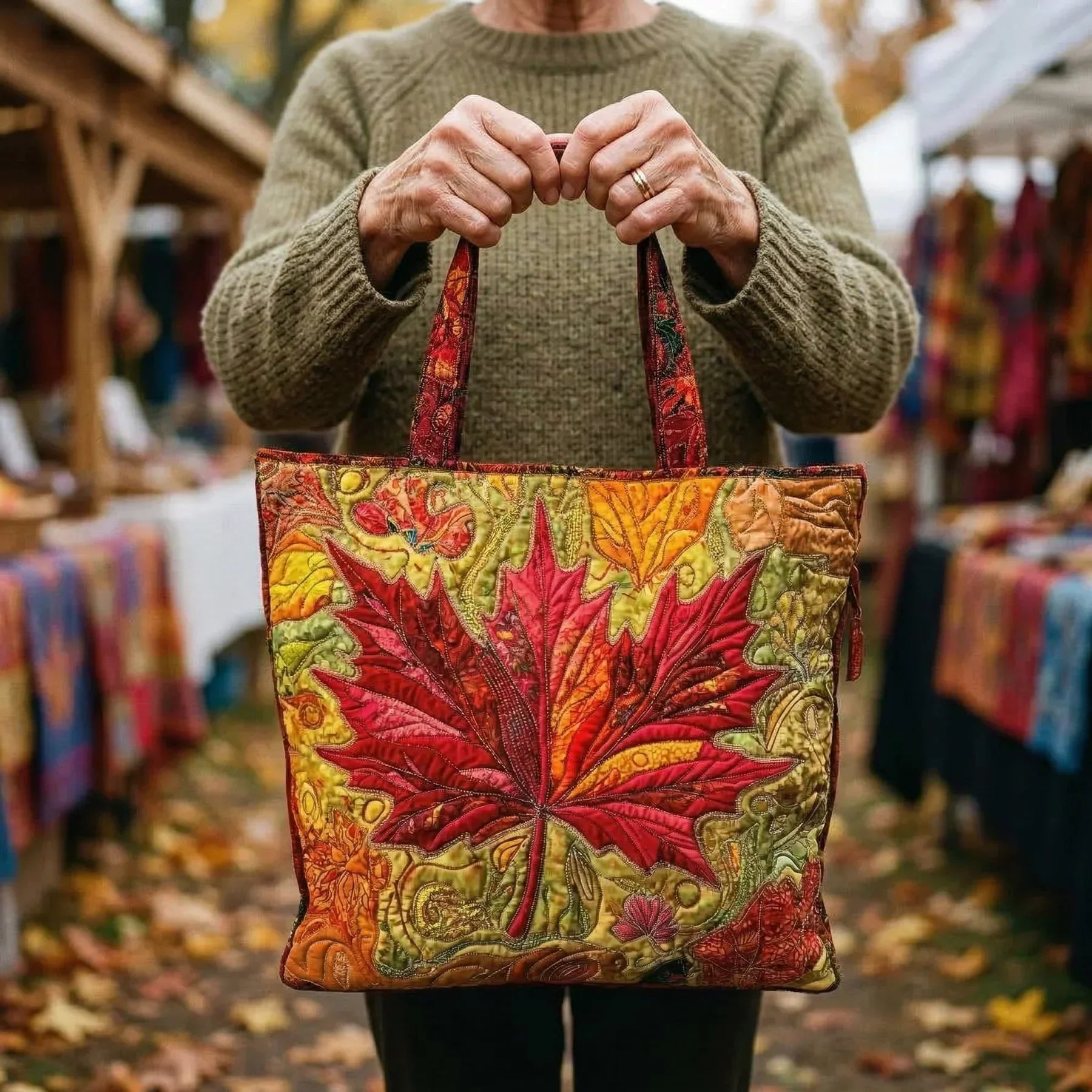Haftowana Torba Vintage "Liść Klonu" — Jesienna