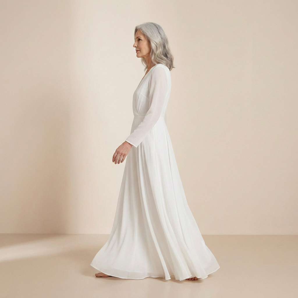 Suknia z długim rękawem w kolorze czystej kości słoniowej – sukienka typu slip dress