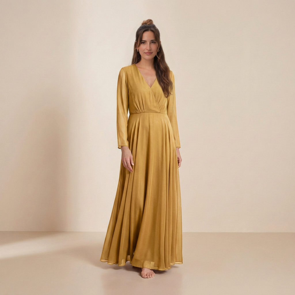Sukienka maxi w kolorze promiennej złotej musztardy – sukienka typu slip dress
