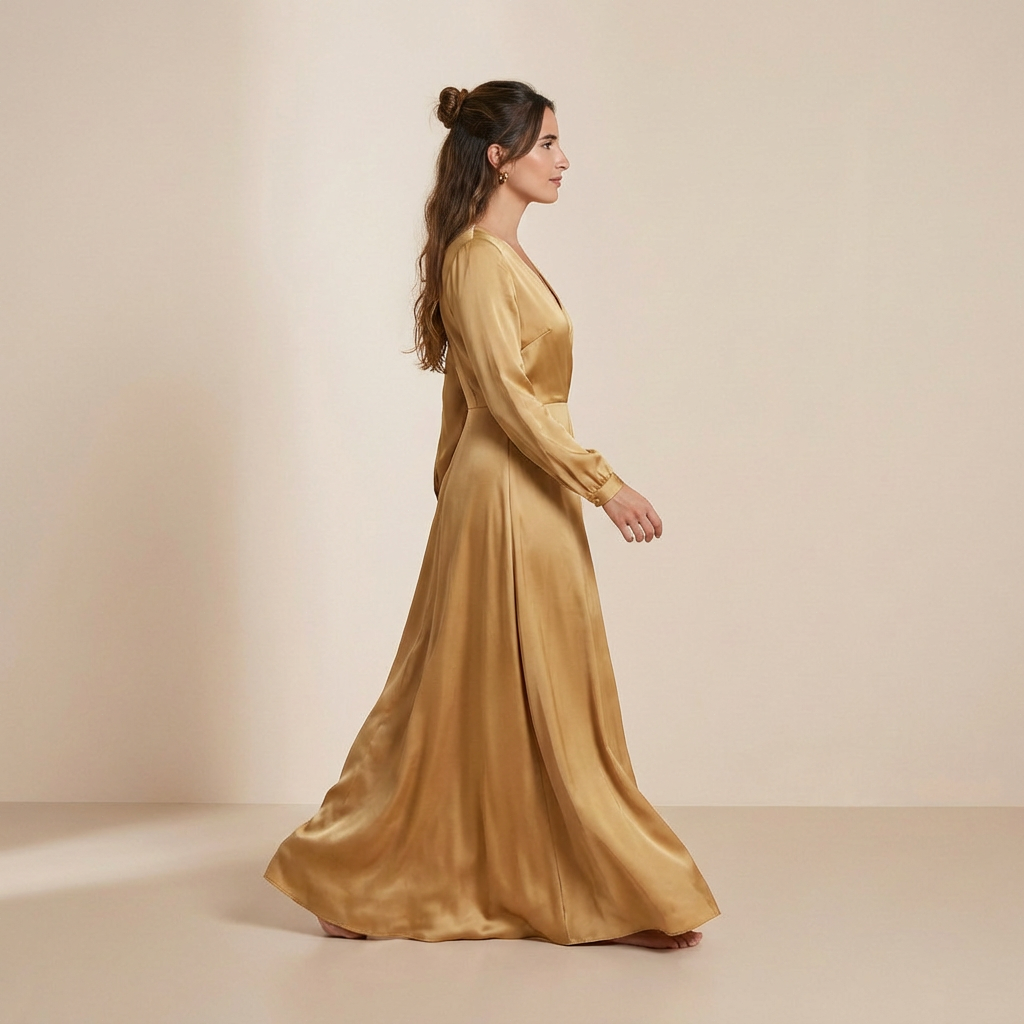 Sukienka maxi w kolorze promiennej złotej musztardy – sukienka typu slip dress