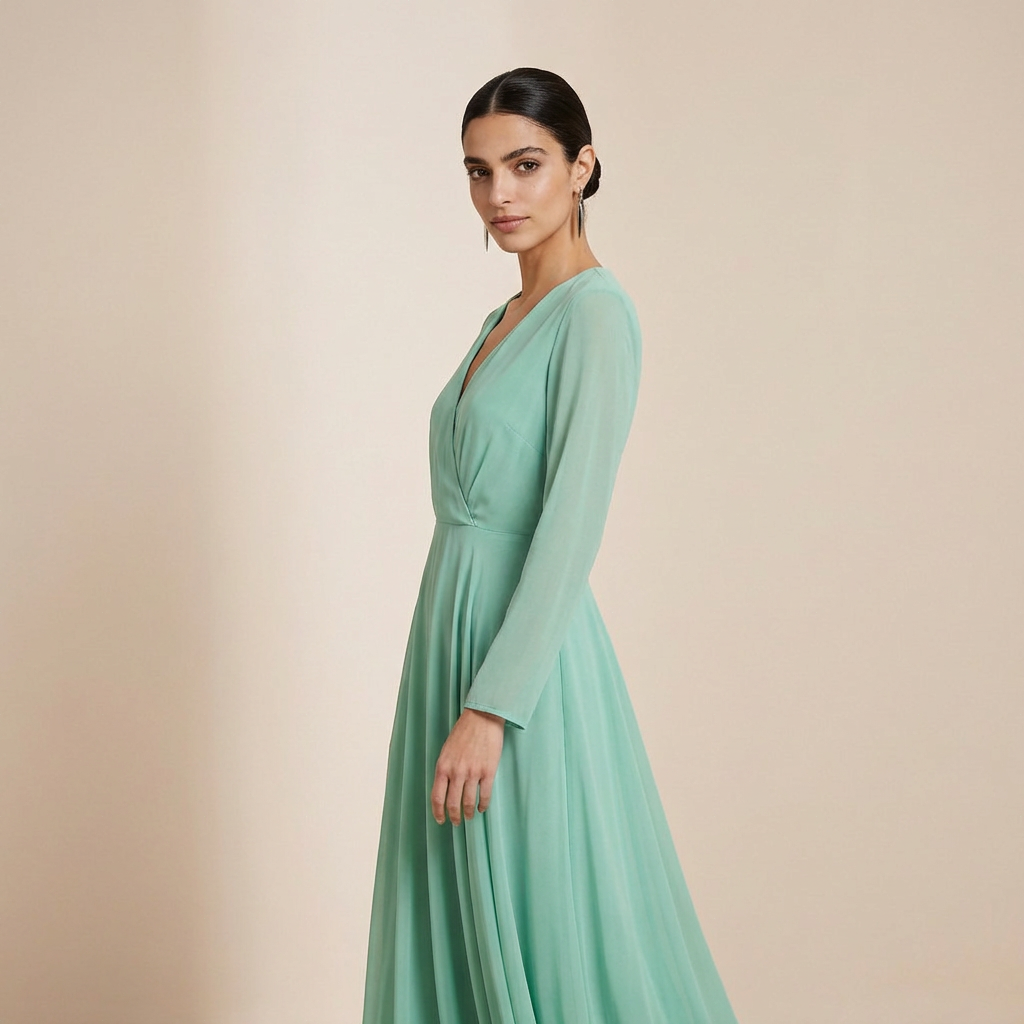 Sukienka maxi z długimi rękawami w kolorze świeżej mięty – sukienka typu slip dress