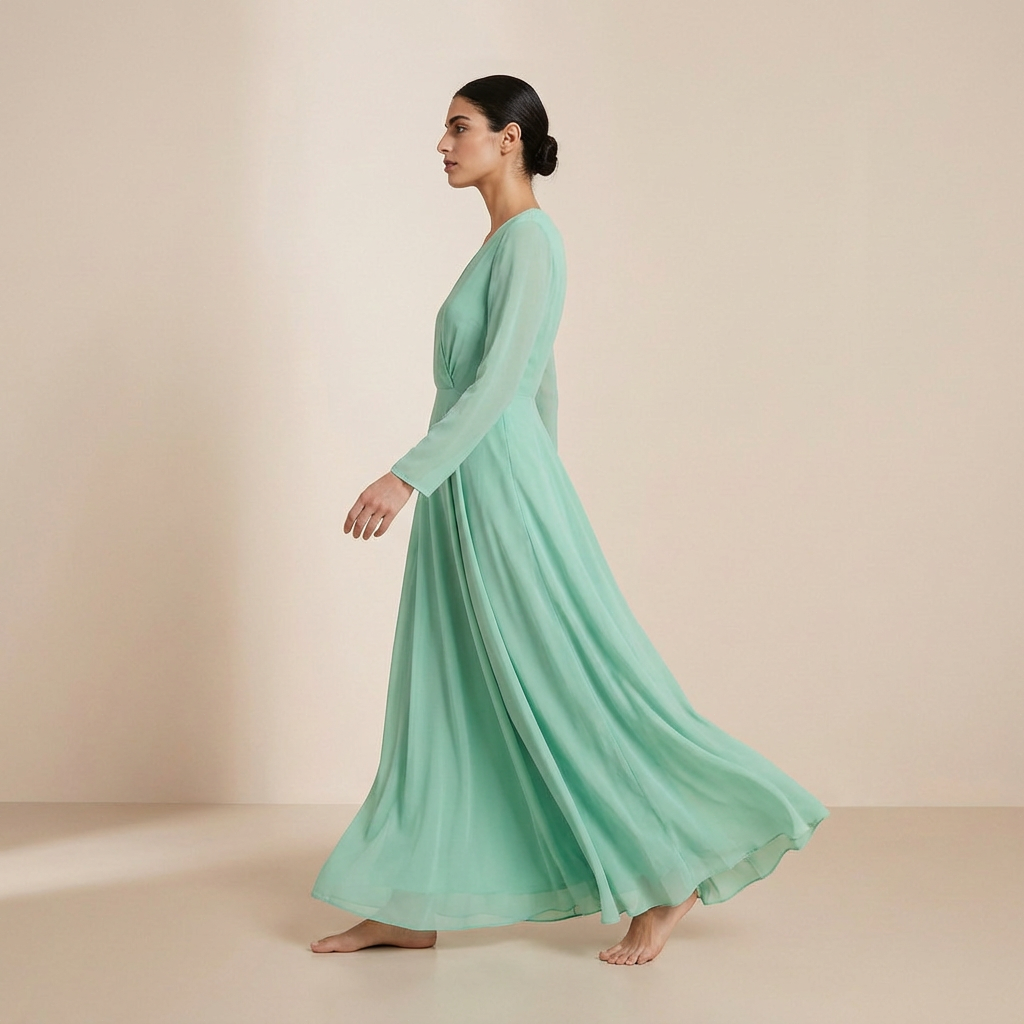 Sukienka maxi z długimi rękawami w kolorze świeżej mięty – sukienka typu slip dress