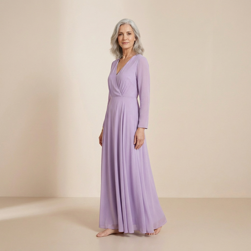 Eteryczna sukienka maxi w kolorze lawendowym z zapięciem z przodu – sukienka typu slip dress