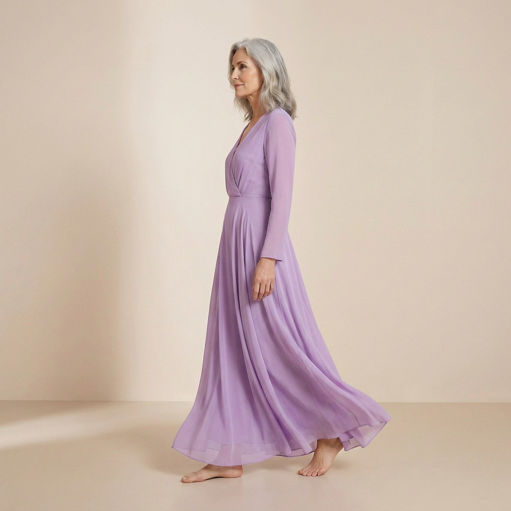 Eteryczna sukienka maxi w kolorze lawendowym z zapięciem z przodu – sukienka typu slip dress